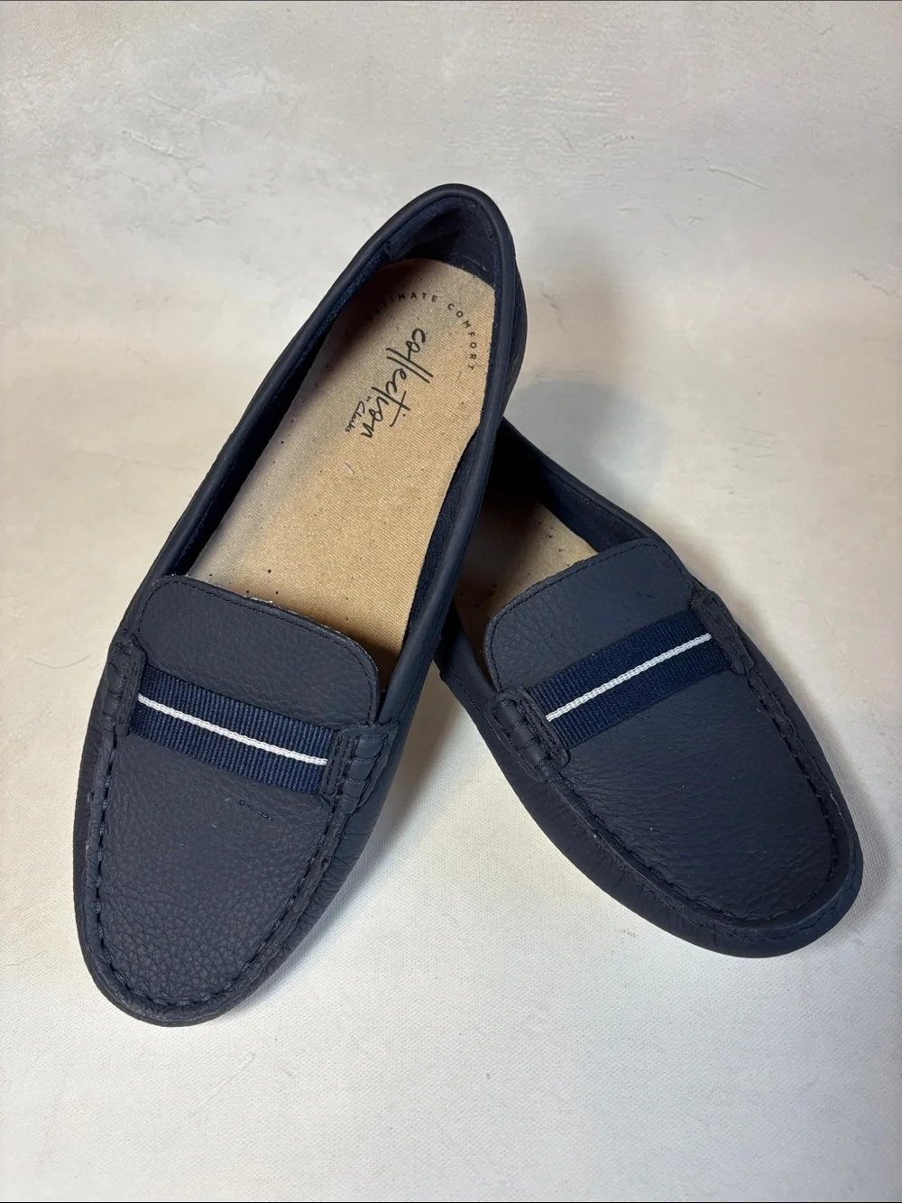 Clarks Ultimate Comfort Dameo Vine Navy Slip-On Loafers Moccasins, leather, 7.5